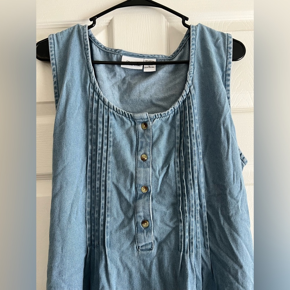 The Vermont Country Store Blue Denim Tie-Back Buttons Pockets Maxi Dress Large - Picture 4 of 7